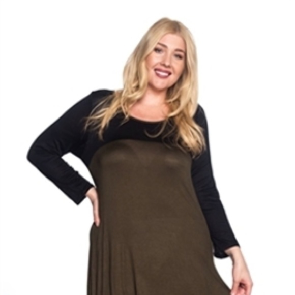 Celeste NEW 3X Olive Green Fit-n-Flare A-Line Midi Lace Hem Long Sleeve Dress - Picture 6 of 6